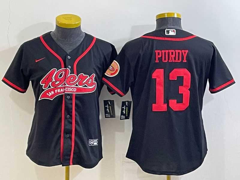 Women%27s San Francisco 49ers #13 Brock Purdy Black With Patch Cool Base Stitched Baseball Jersey